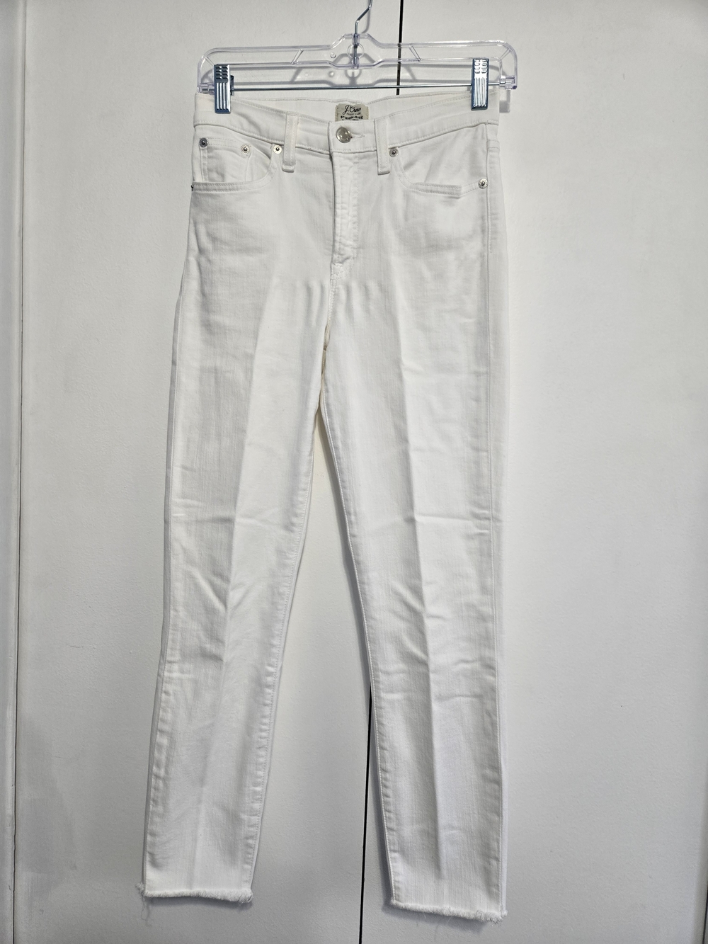 J.Crew 9" High Rise Toothpick White Skinny Jeans Raw Hem Size‎ 26